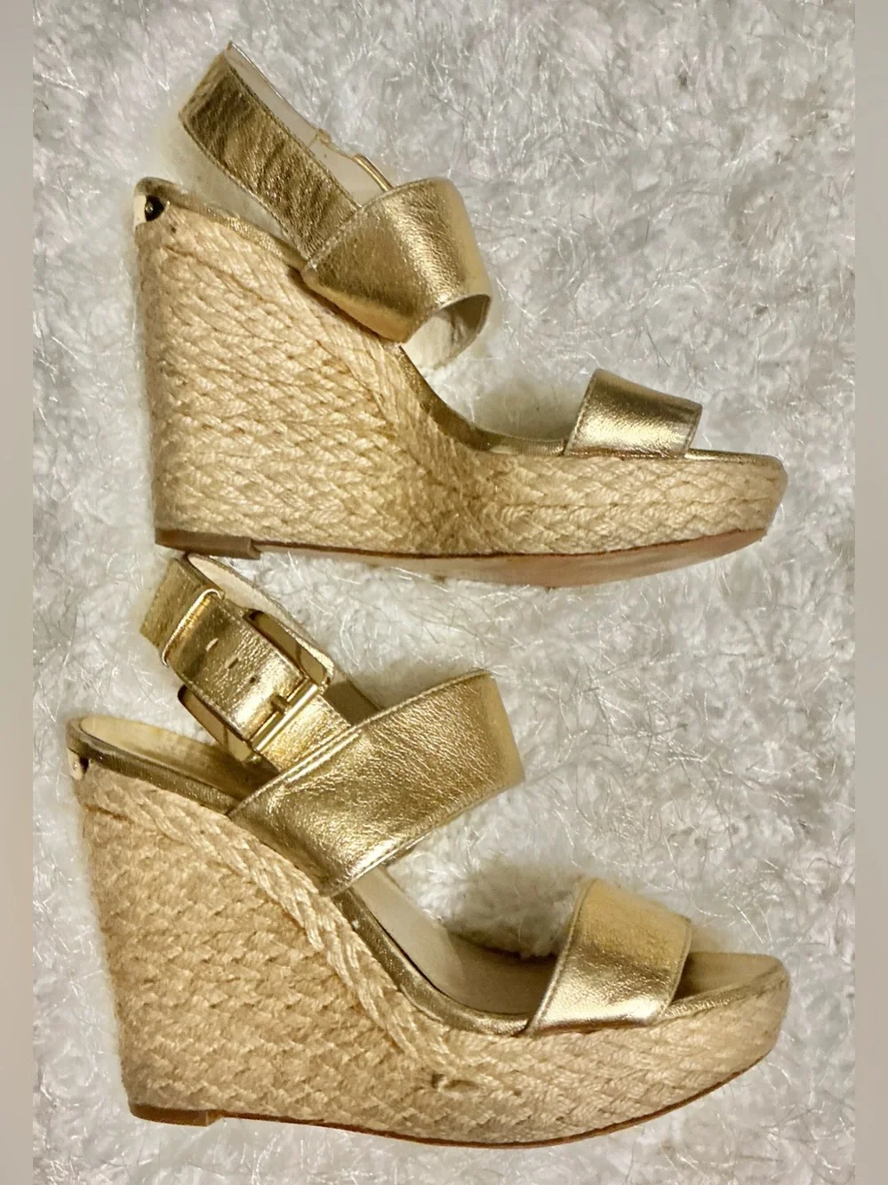 Michael Kors Metallic Gold Espadrille Wedge Sandals